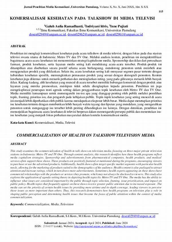 Edukasi Medis Melalui Talkshow Kesehatan Di Televisi Lokal Indonesia